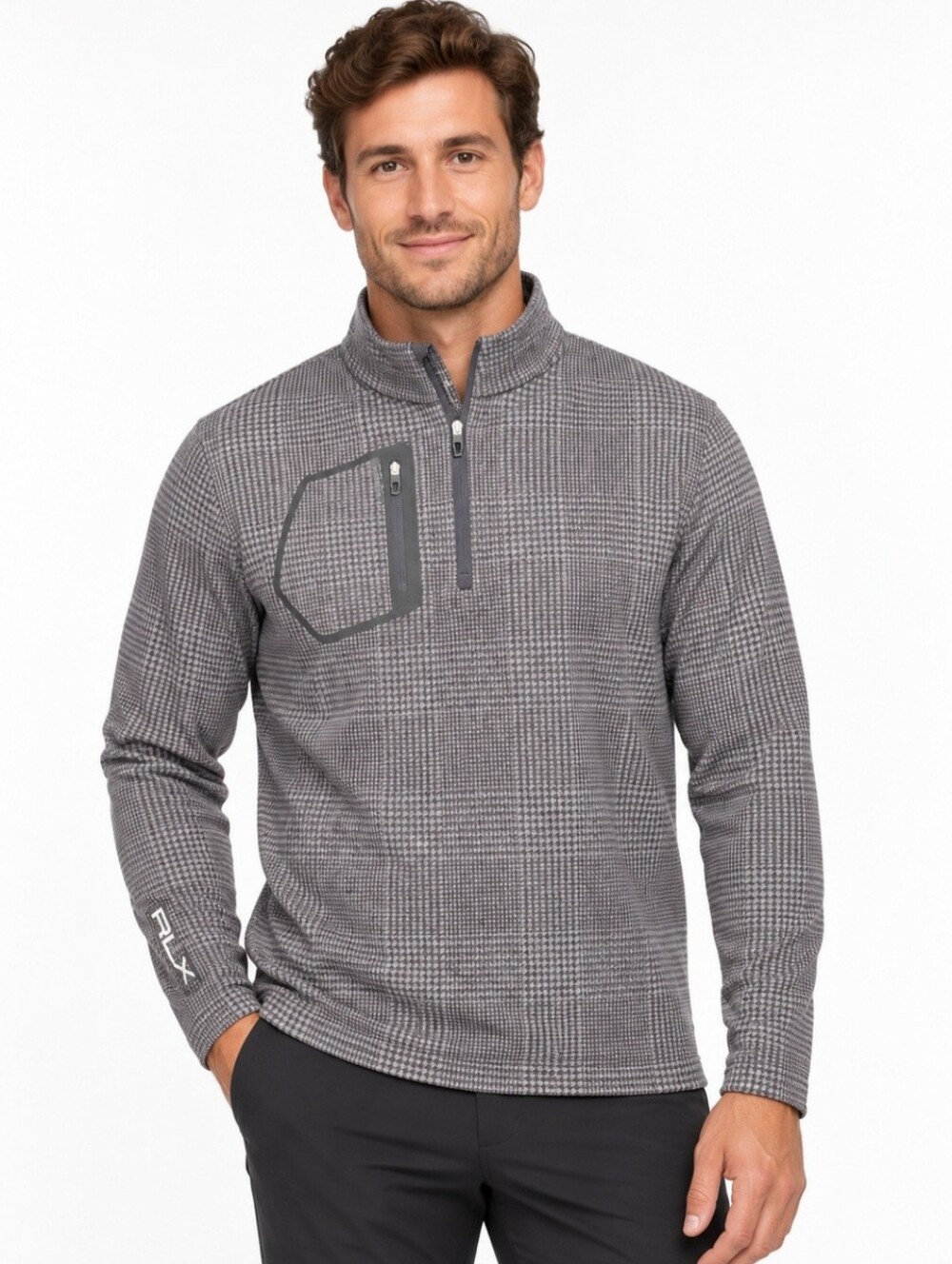 RLX Ralph Lauren Herringbone Quarter Zip Golf Pullover Gray Performance Men’s